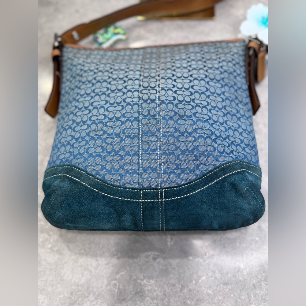 Coach Signature & Suede Blue Shoulder Bag #F10944 - Picture 5 of 12